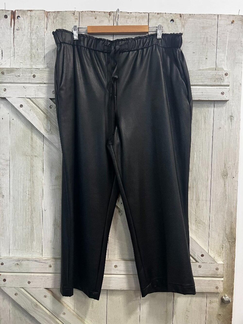 Joseph Ribkoff Black Faux Leather Drawstring Pants Size 18